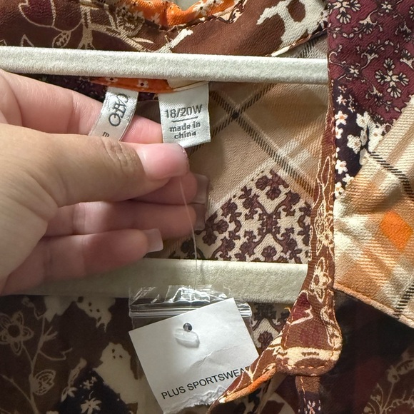 Cato Patchwork Long Sleeve Blouse Boho Floral Top Shirt Fall Orange Brown - Picture 4 of 5